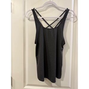 Kiava Womens Charcoal Gray Heathered Strappy Crisscross Back Activewear Tank  S